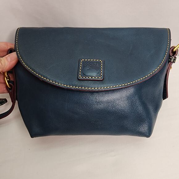 Dooney & Bourke Leather Slate Blue Crossbody Saddle Bag/ Purse Adjustable Strap - Picture 3 of 16